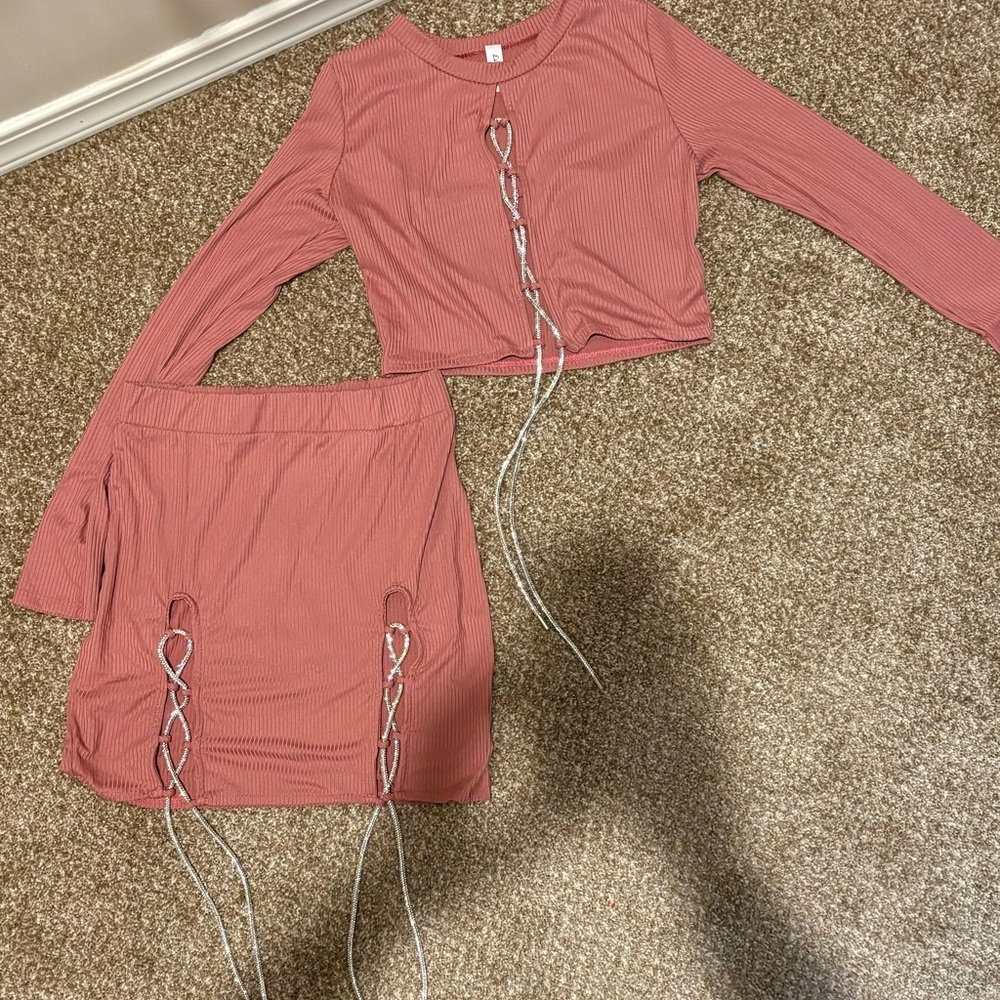 Laqueen Pink Ribbed Two-Piece Set